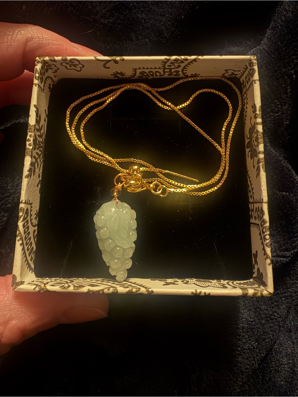 Gold Chain Necklace with Pale Green Grade A Natural Jadeite Grape Pendant